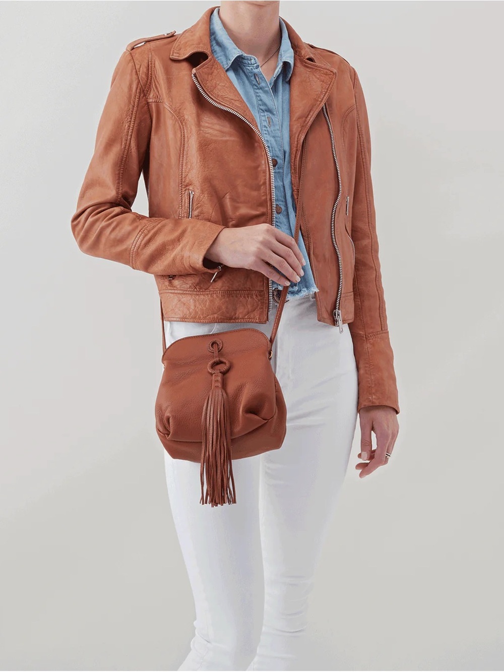 Hobo Birdy Leather Crossbody Bag Tan Cinnamon - Picture 8 of 9